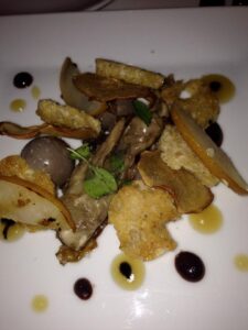 Portobello mousse with Asian pearsand truffle toast at Dirt Candy