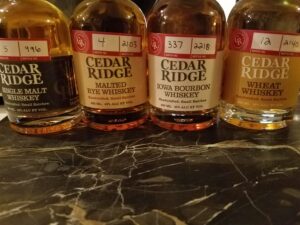 Tasting through the whiskies made by Cedar Ridge. Smooth as corn silk!